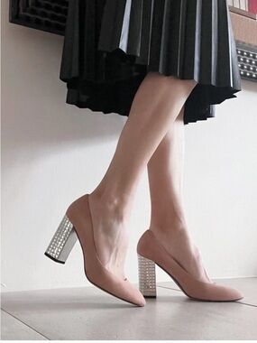 Kate Spade Vero Cuoio Swede Glitter Mirror Heel Pump Size 7.5